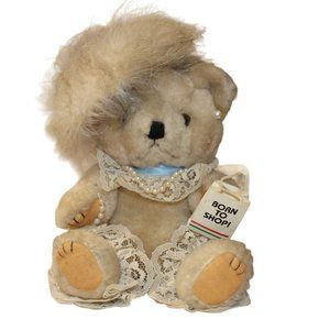 Boyds Bears Born to Shop Jointed Cream Teddy Bear 8" T Pearls and Lace Fancy Hat